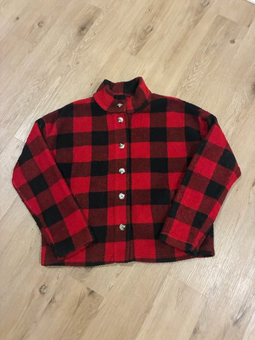 Red and Black Buffalo Plaid Button-Up Jacket